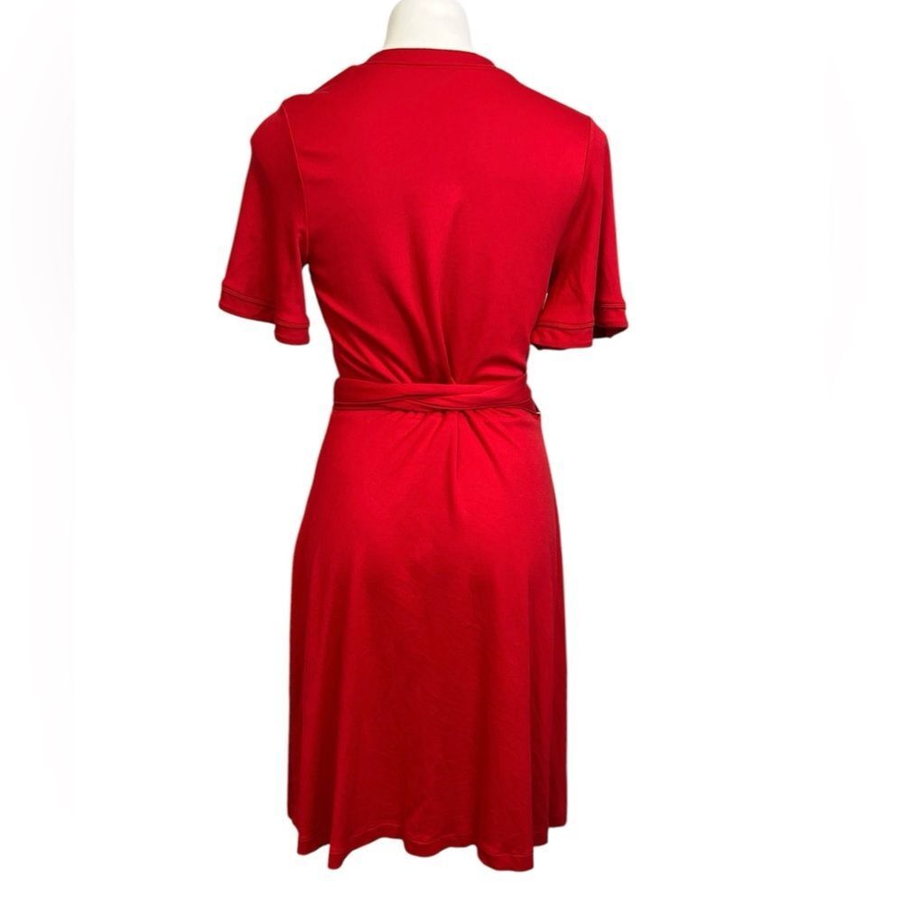 Ann Taylor wrap dress size 10 red short sleeve knee length office career - Picture 4 of 5